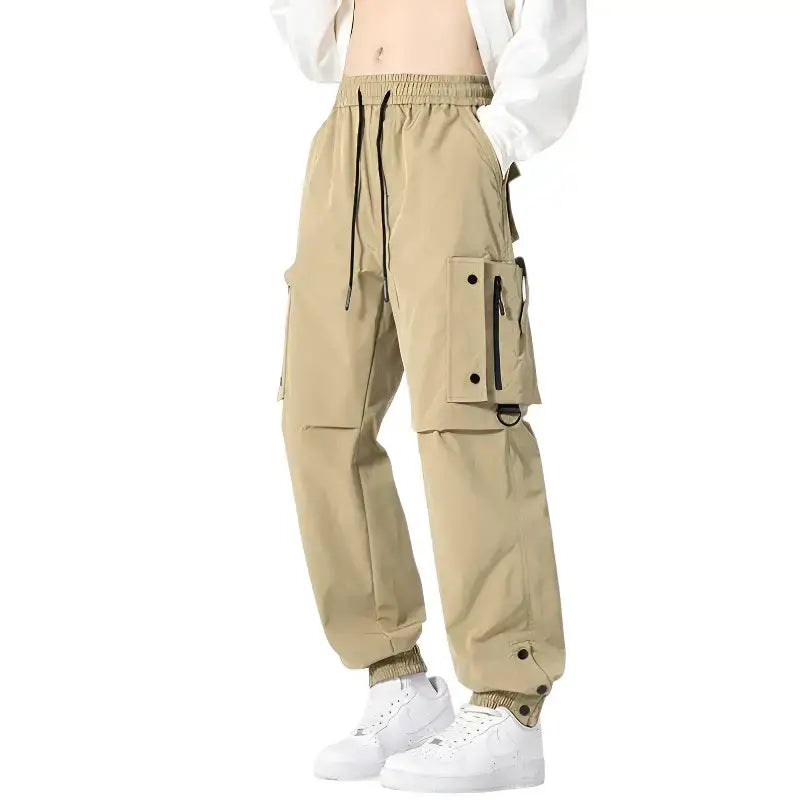 Pantalon cargo kaki streetwear urbain femme multi-poches chevilles ajustables