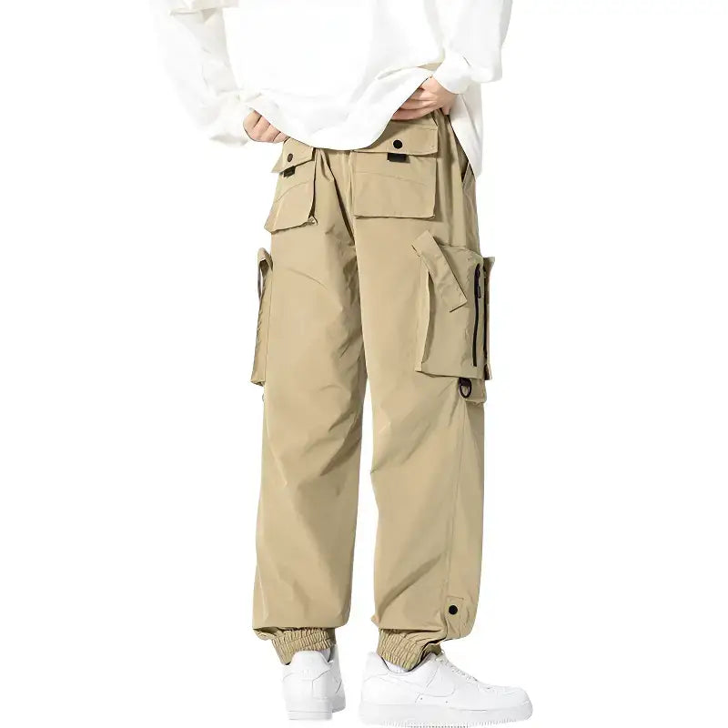 Pantalon cargo kaki streetwear urbain femme multi-poches chevilles ajustables
