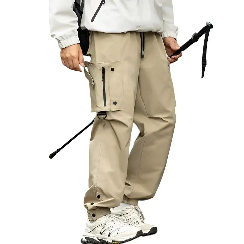 Pantalon cargo kaki streetwear urbain femme multi-poches chevilles ajustables