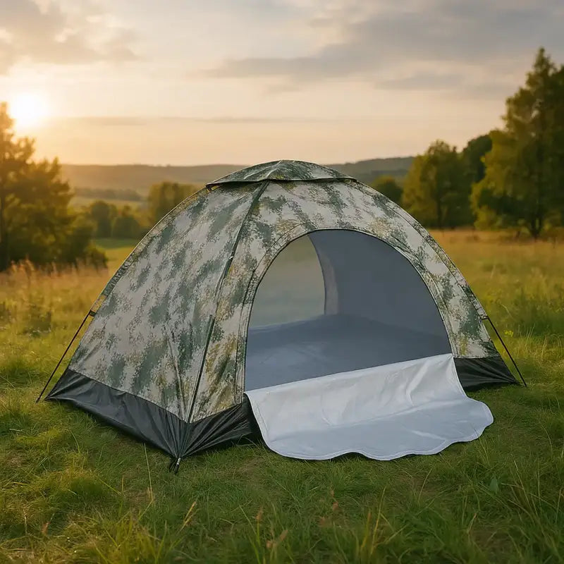 Tente de camping style camouflage dans les bois