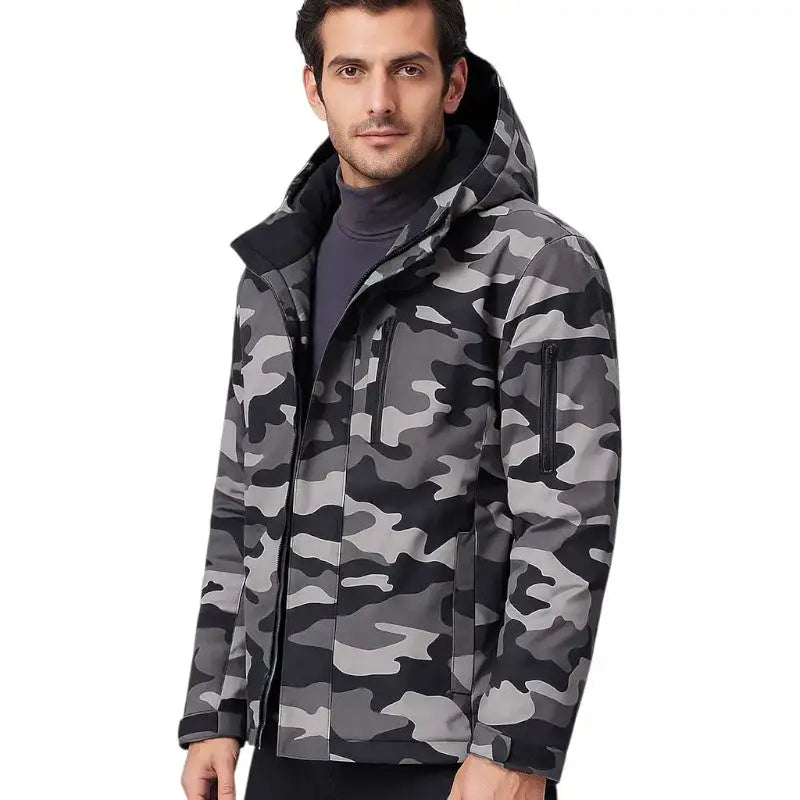 Veste chauffante camouflage gris noir