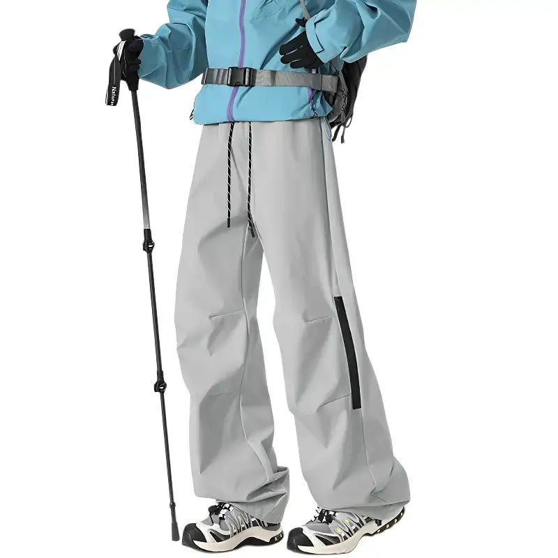 Pantalon trekking gris coupe large - bambou stretch - respirant léger