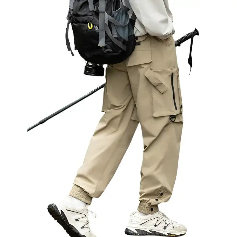 Pantalon cargo kaki streetwear urbain femme multi-poches chevilles ajustables