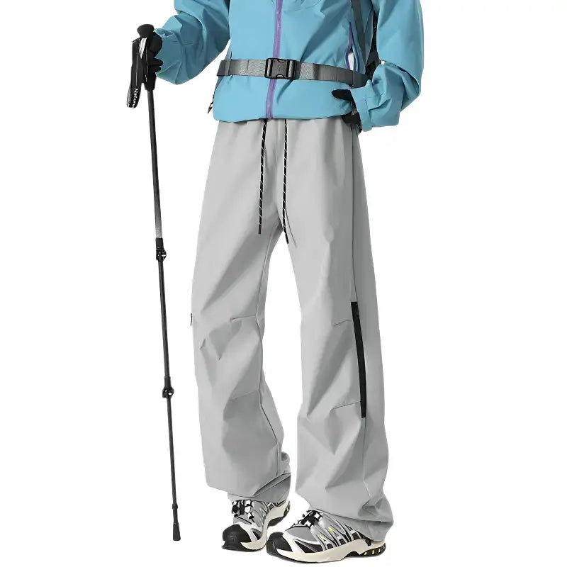 Pantalon trekking gris coupe large - bambou stretch - respirant léger