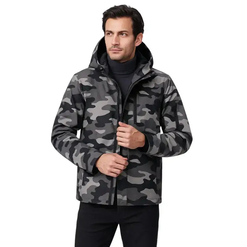 Veste chauffante camouflage gris noir