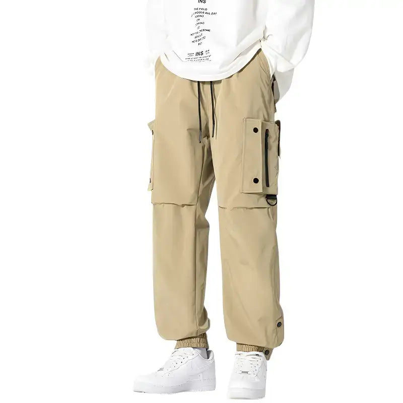 Pantalon cargo kaki streetwear urbain femme multi-poches chevilles ajustables