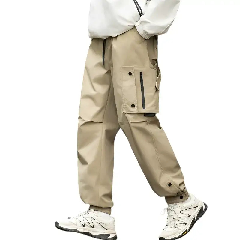 Pantalon cargo kaki streetwear urbain femme multi-poches chevilles ajustables