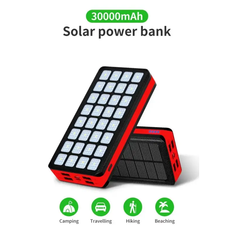 Batterie externe solaire 30000mah avec led