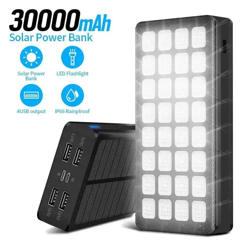 Batterie externe solaire 30000mah avec led
