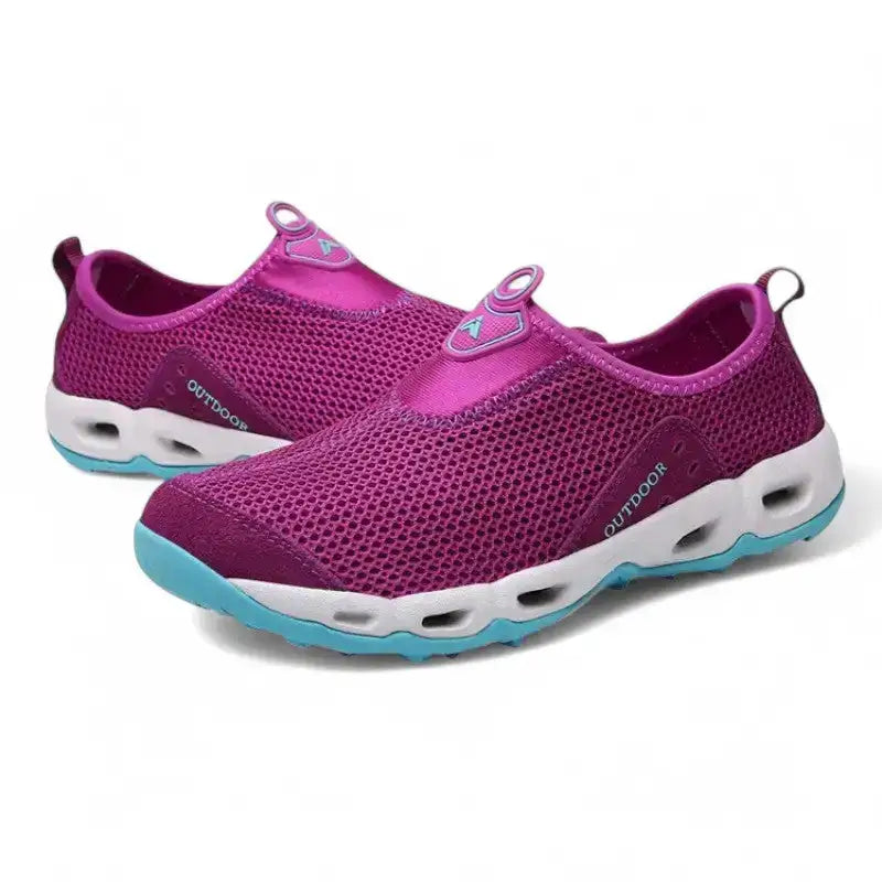 Chaussures de marche slip on femme gris rose