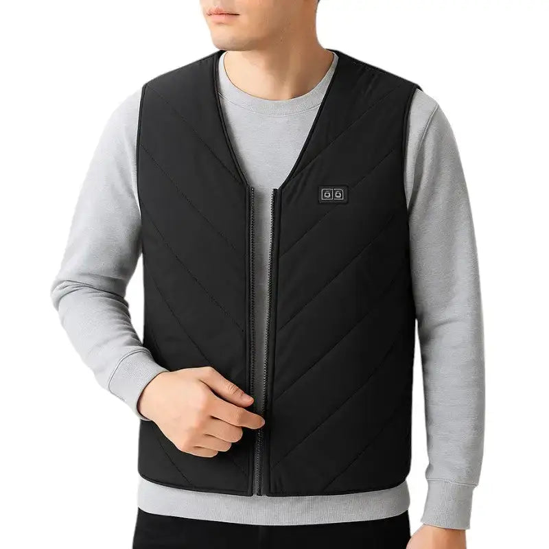 Gilet chauffant homme noir - 4 zones usb - nylon coupe-vent - 3 niveaux