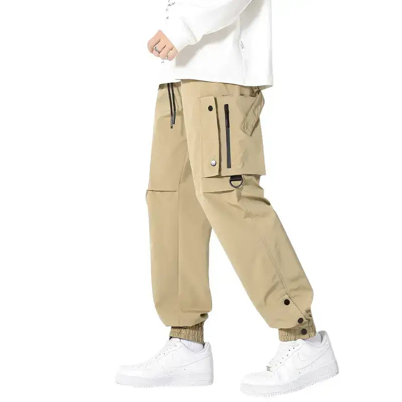 Pantalon cargo kaki streetwear urbain femme multi-poches chevilles ajustables