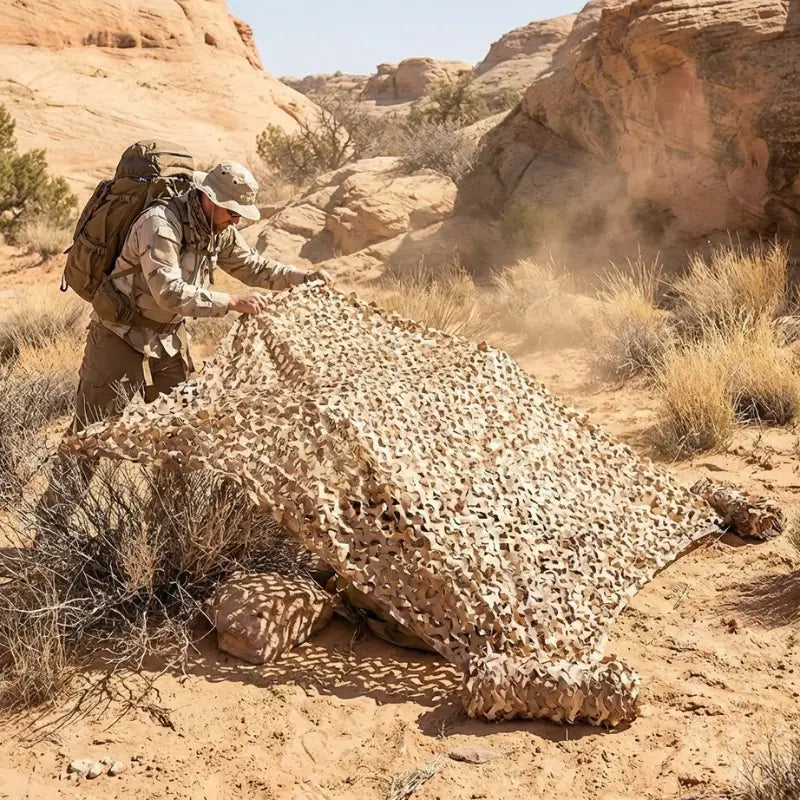 Filet camouflage sable désert aride beige