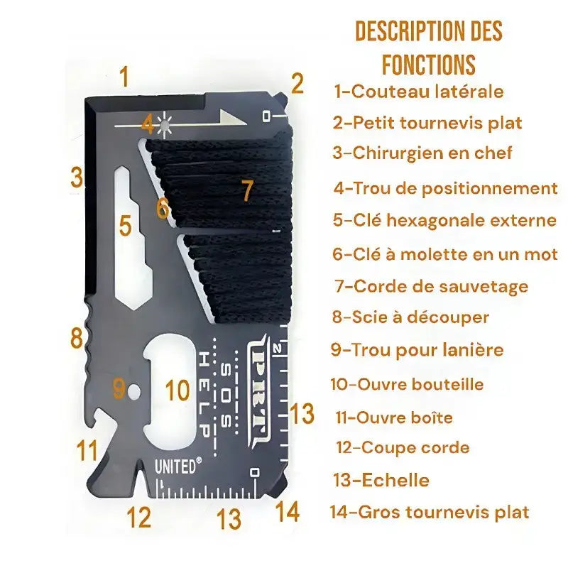 Kit survie outdoor 13 outils complet