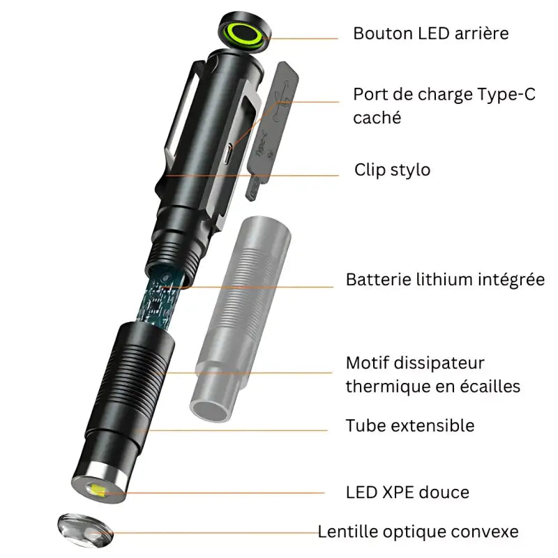 Lampe torche stylo rechargeable compacte