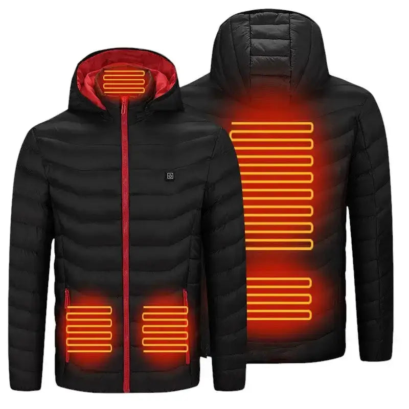 Veste chauffante homme 5 zones capuche noir rouge