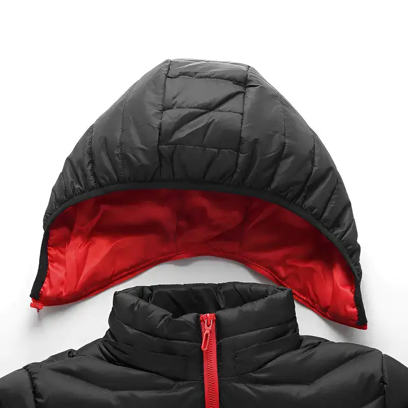 Veste chauffante homme 5 zones capuche noir rouge