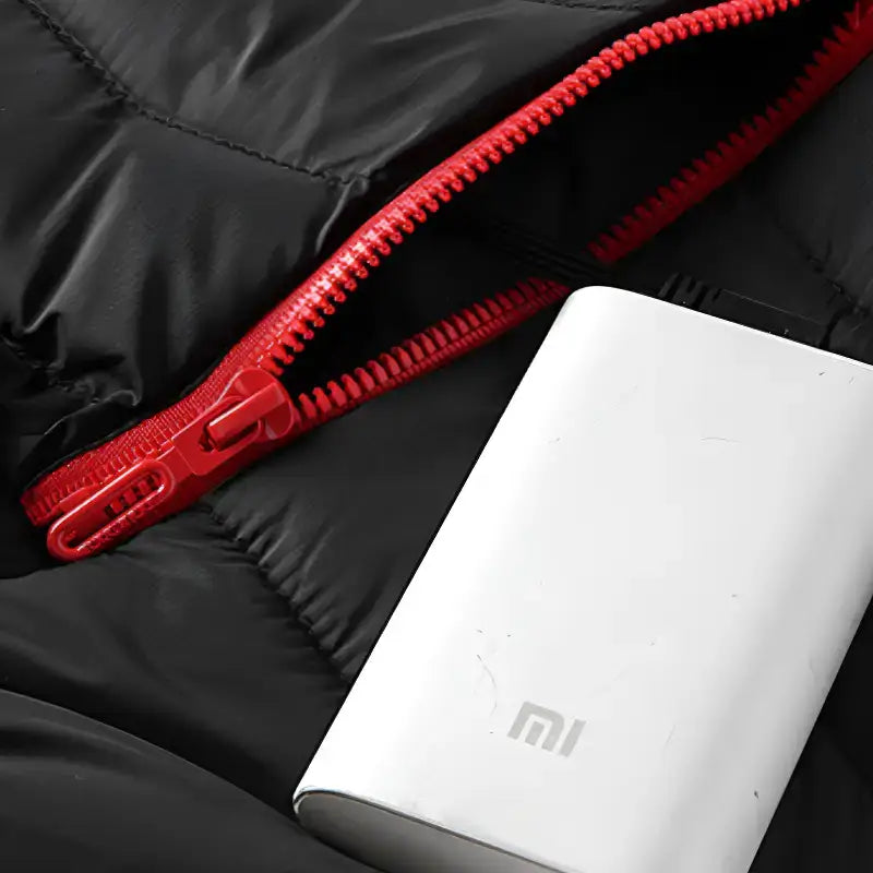 Veste chauffante homme 5 zones capuche noir rouge