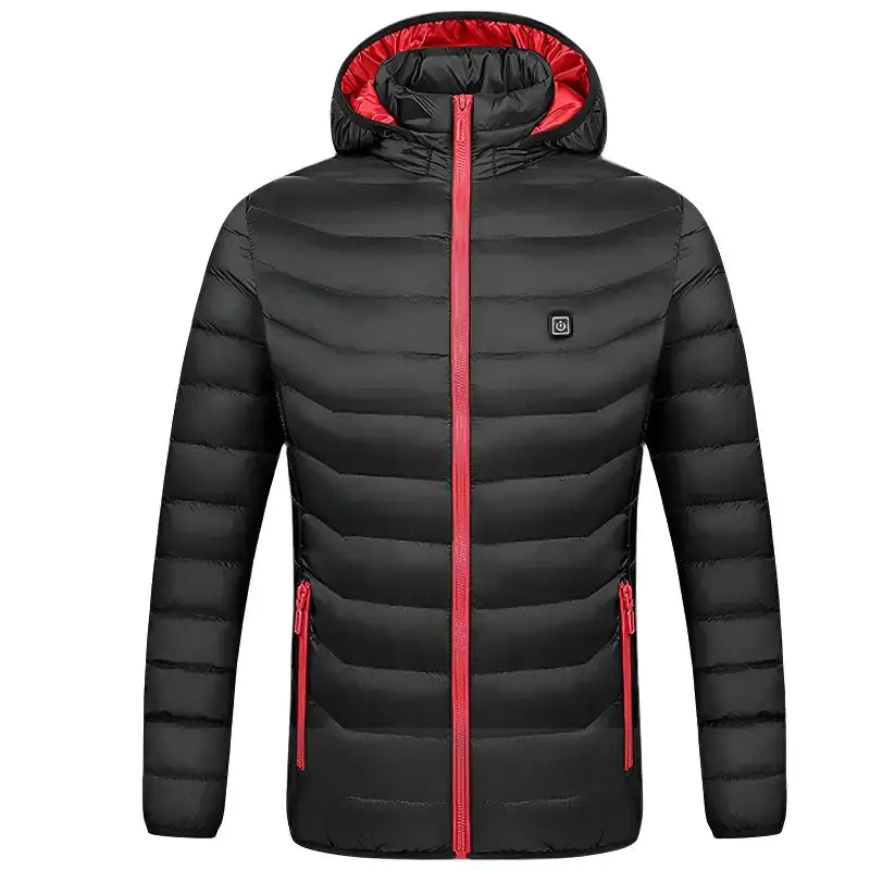 Veste chauffante homme 5 zones capuche noir rouge
