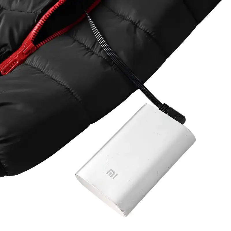 Veste chauffante homme 5 zones capuche noir rouge