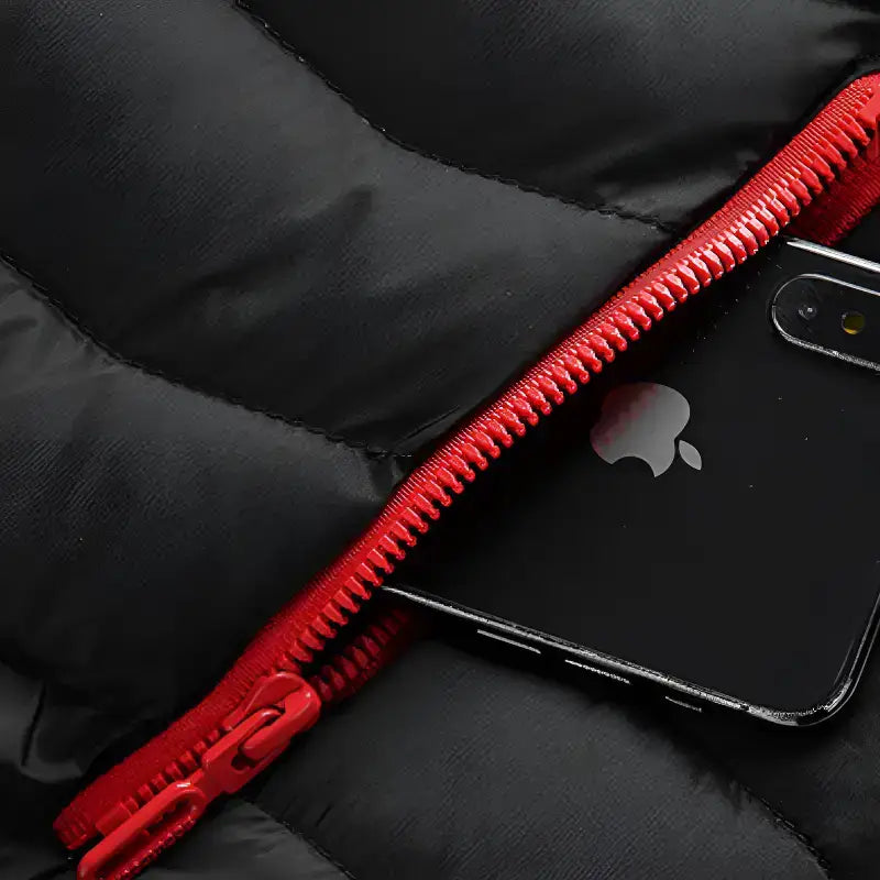 Veste chauffante homme 5 zones capuche noir rouge