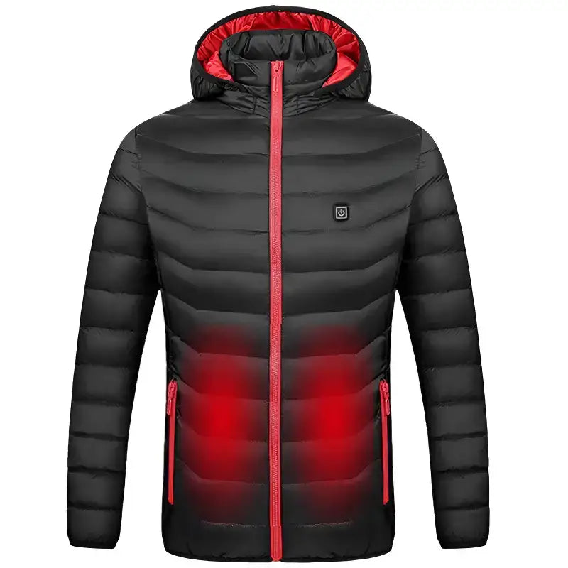 Veste chauffante homme 5 zones capuche noir rouge